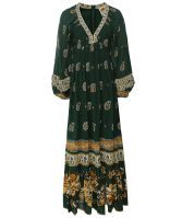 green emerald velvet dress Green Palm Tree Euroflax™ Premium Linen Maxi Dress – FARM Rio main image 0