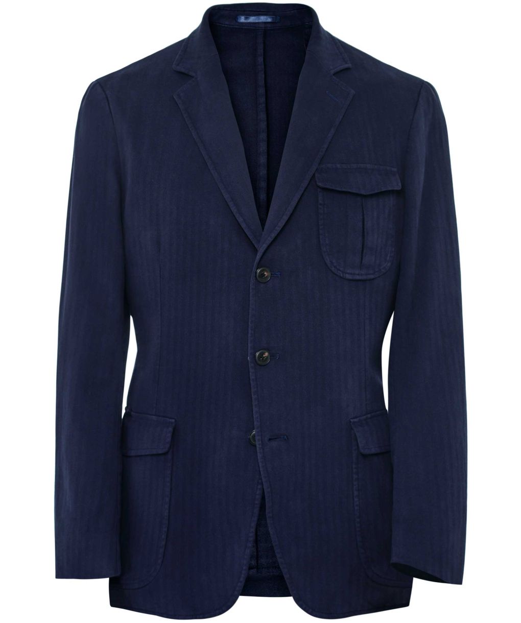 Hackett Navy Garment-Dyed Herringbone Blazer