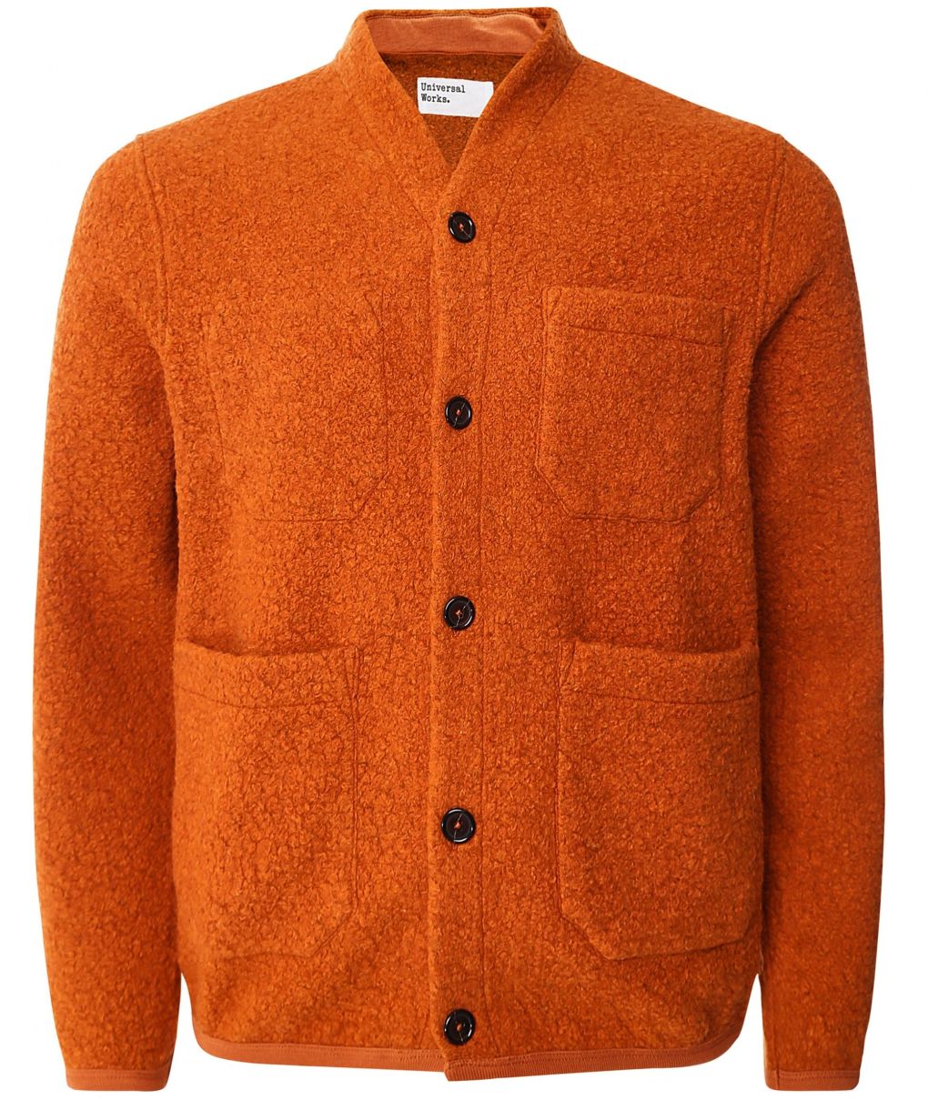 Universal Works Orange Tibet Fleece Cardigan | Jules B