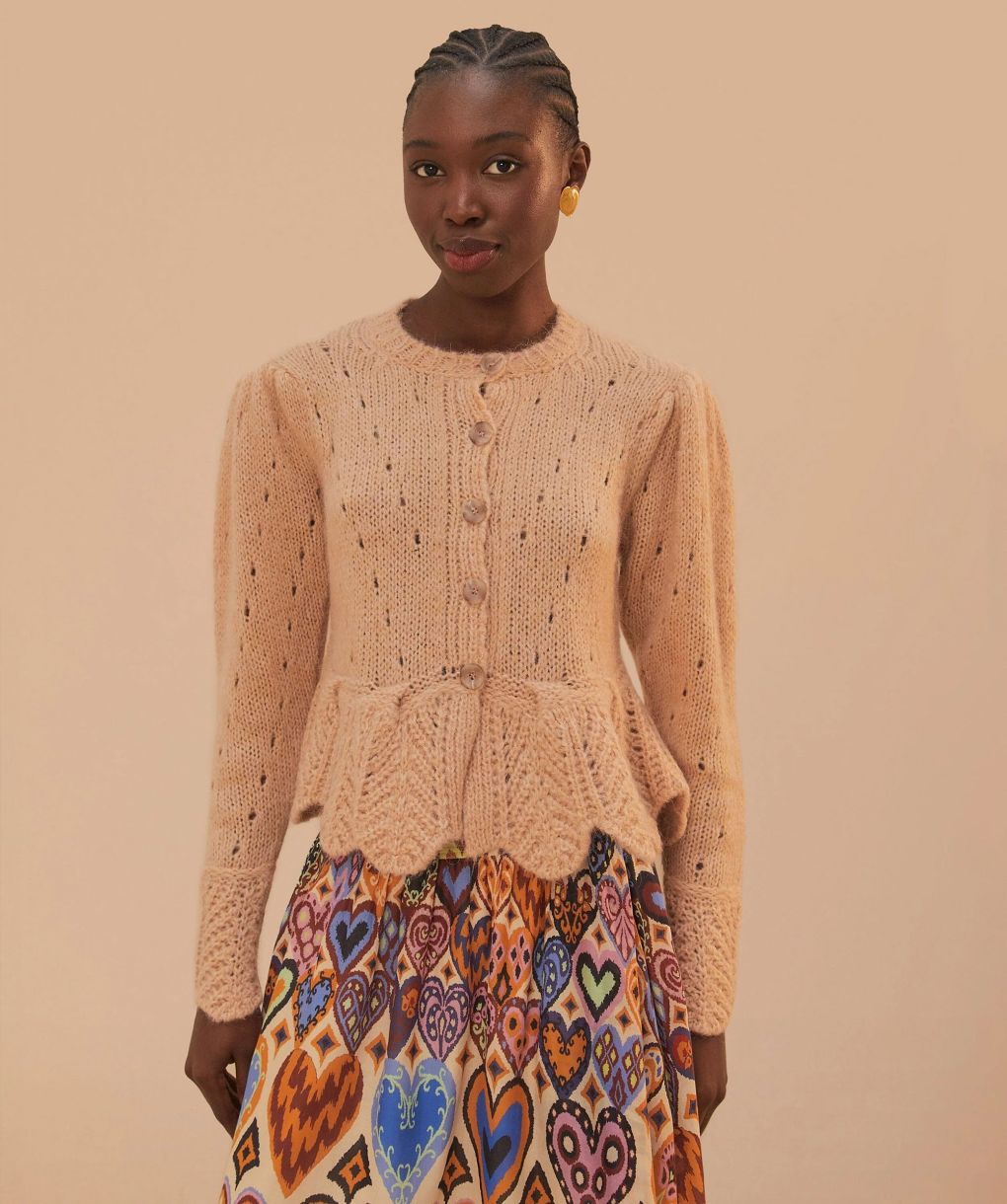 Farm Rio Sand Ruffle Knit Cardigan