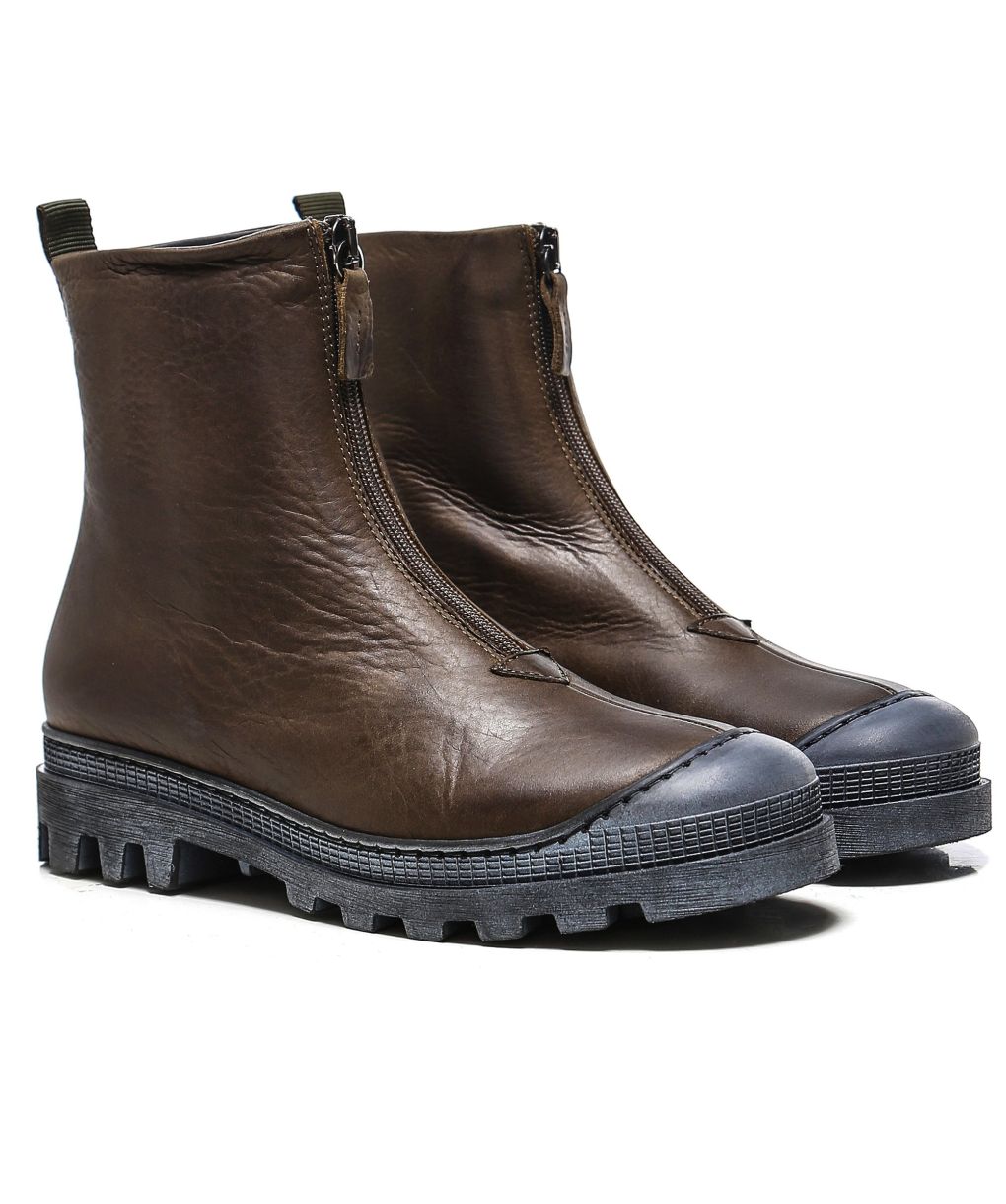 leather boots with zipper in front