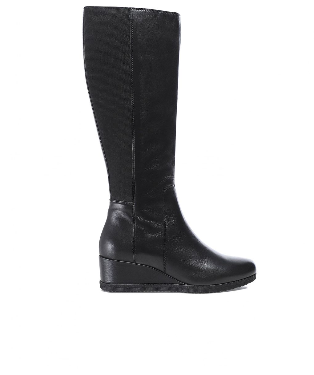 Geox Black Anylla Leather Wedge Boots | Jules B