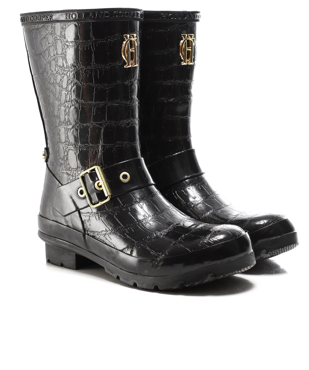 Holland Cooper Black Sherpa Lined Chelsea Wellington Boots Jules B