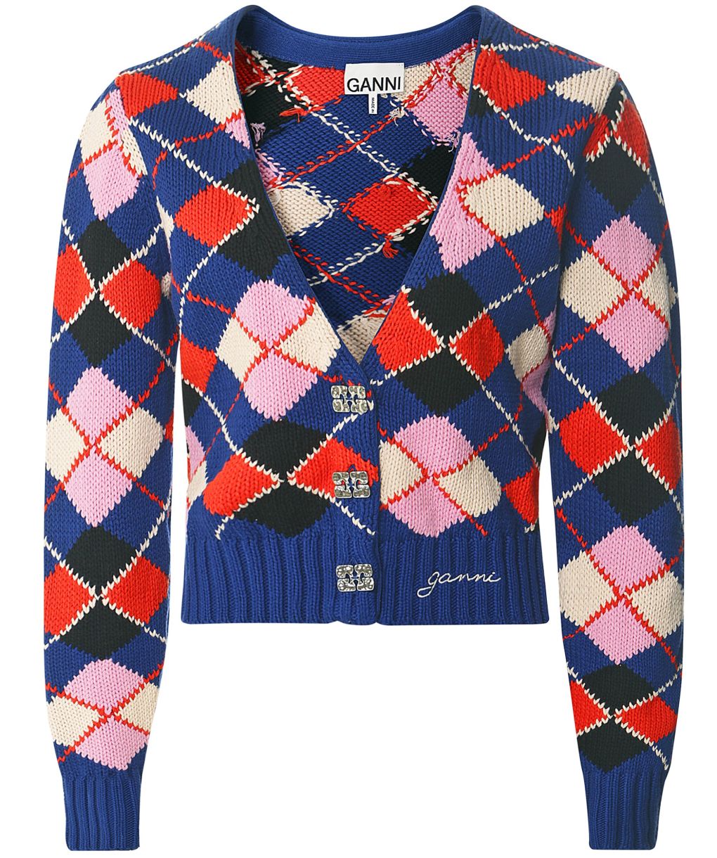 GANNI Organic Cotton Argyle Cardigan Jules B