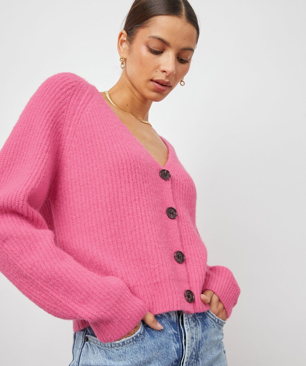 カーディガン Bristol Tweed Knit Cardigan - pink / S Glenariff Ladies Raglan Donegal Tweed Cardigan - Pink/Grey