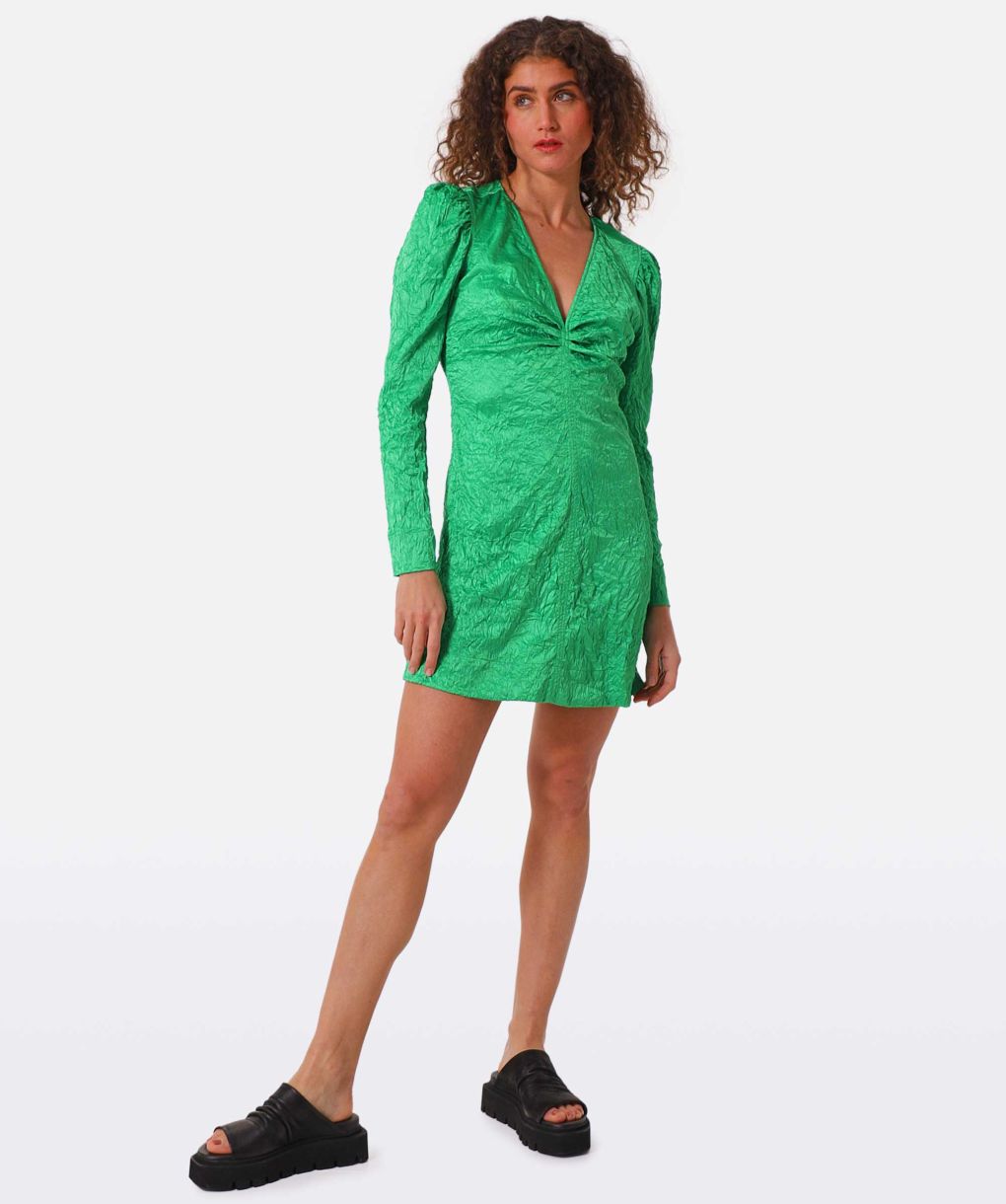 GANNI Green Crinkled Satin Mini Dress | Jules B
