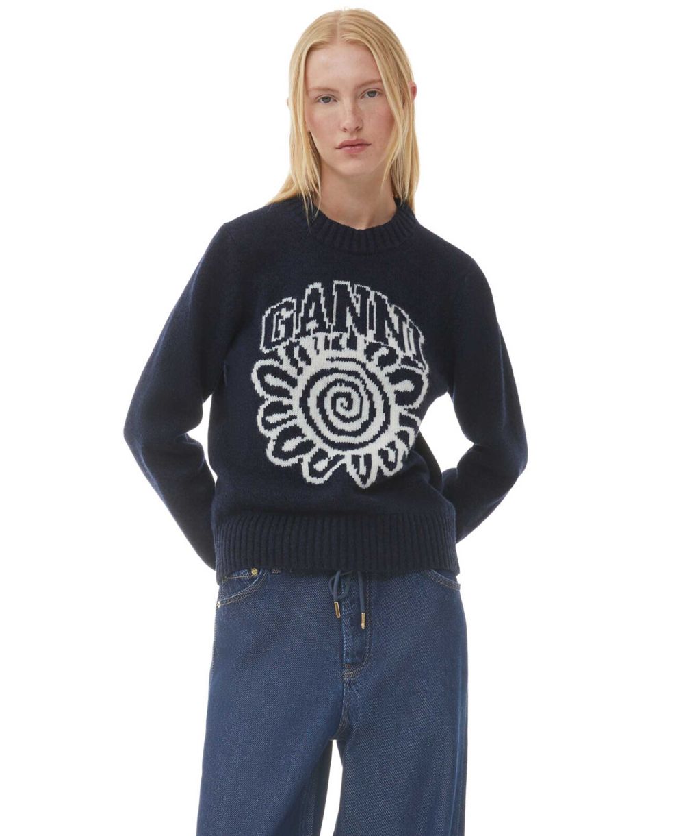 GANNI Navy Wool Flower Jumper Jules B