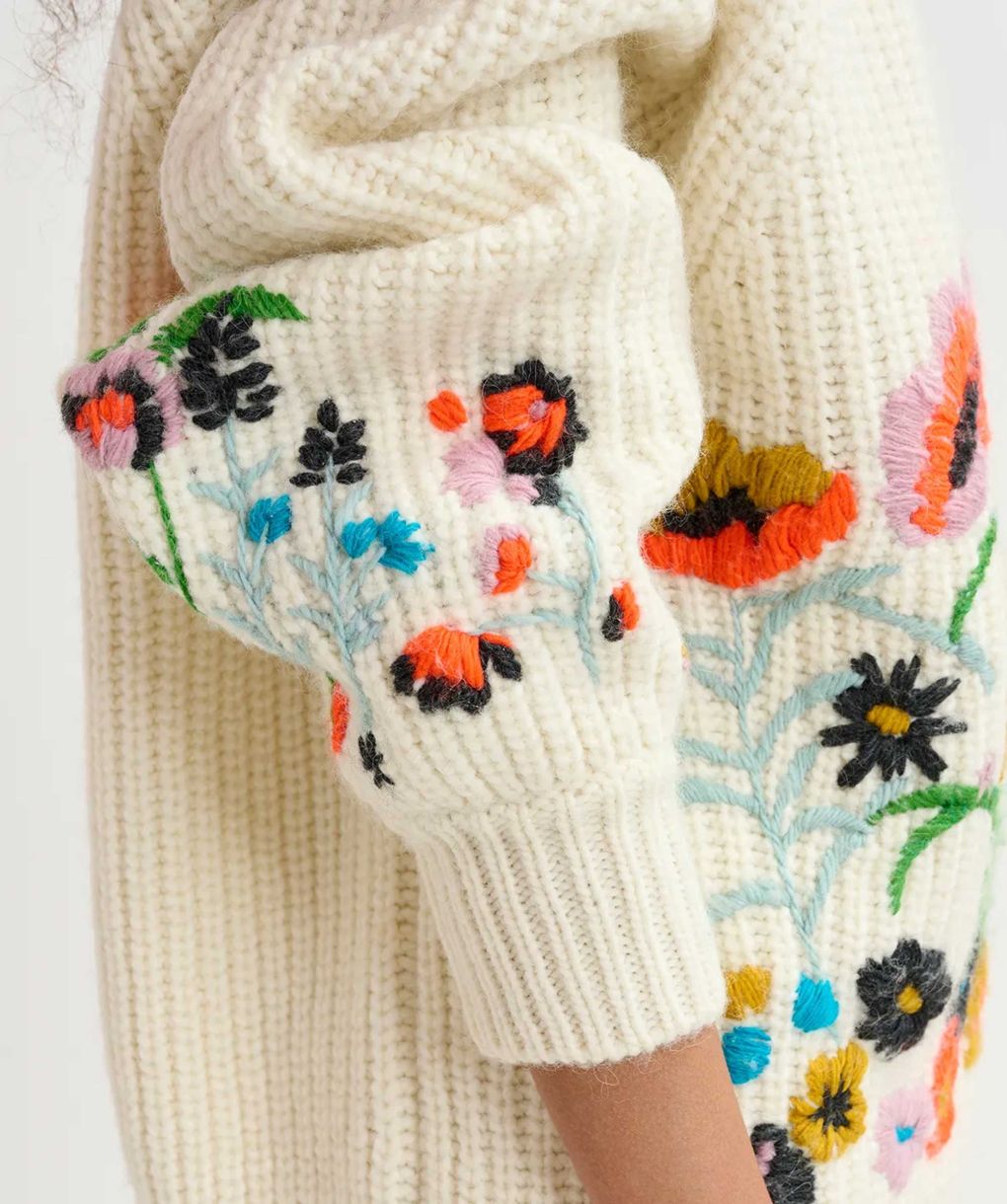 Floral Embroidery Embroidered Knitted Jumper Essentiel Antwerp Cream  Embroidered Floral Glossy Jumper