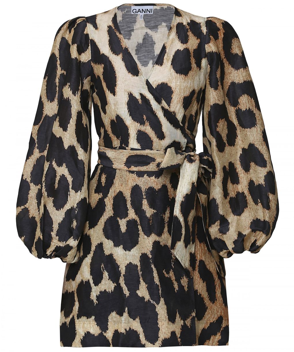 ganni silk linen leopard dress Ganni silk linen leopard dress