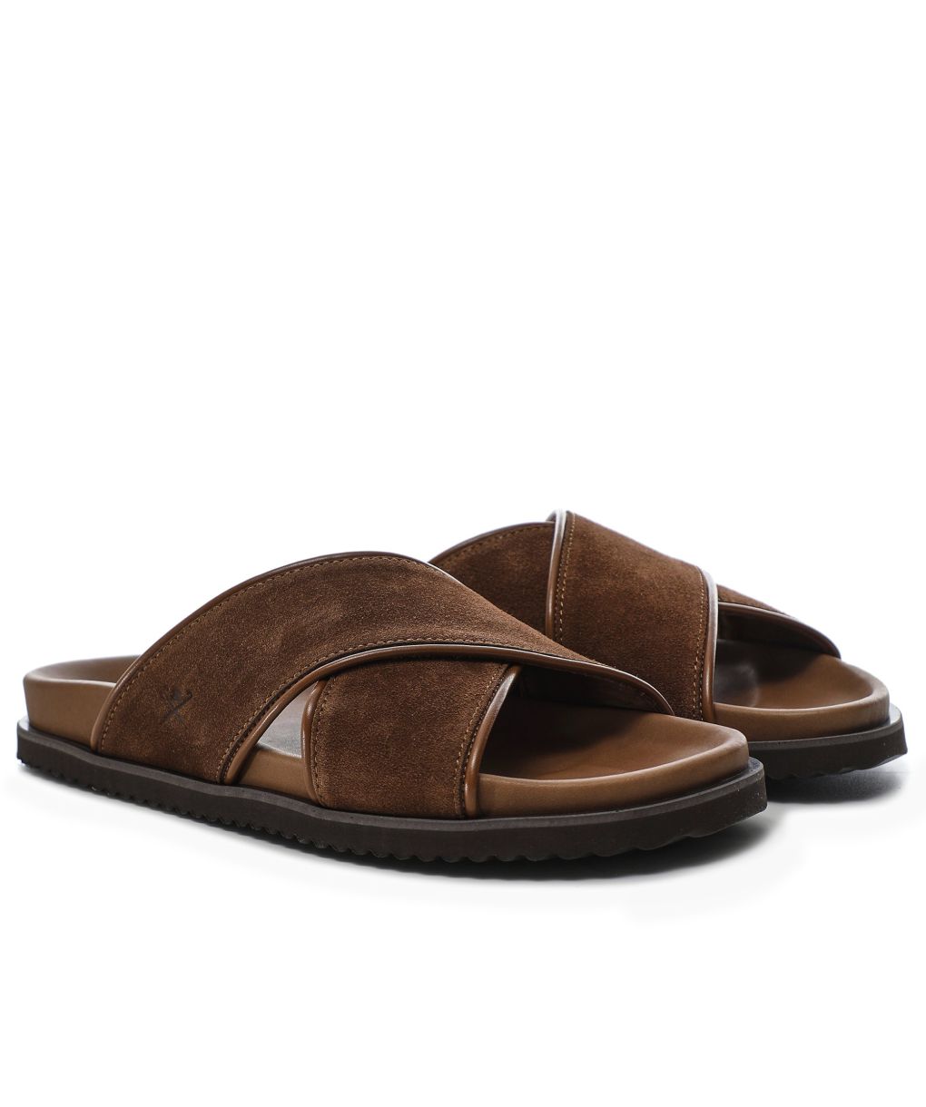 Leather Hackett Slippers Hackett Brown Suede Mikonos Highcross Sandals