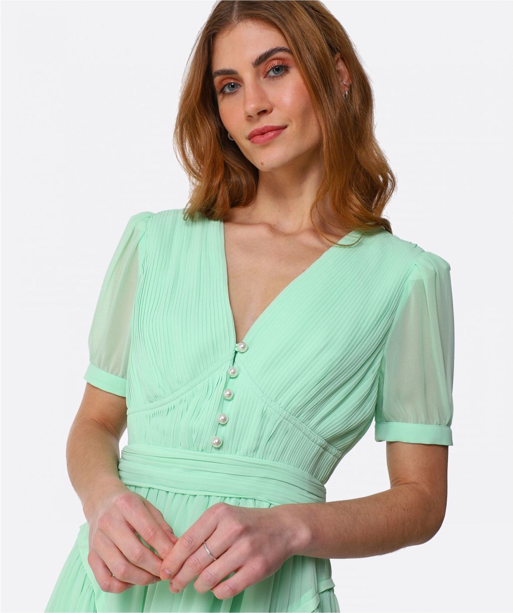 Self-Portrait Green Chiffon Midi Dress | Jules B