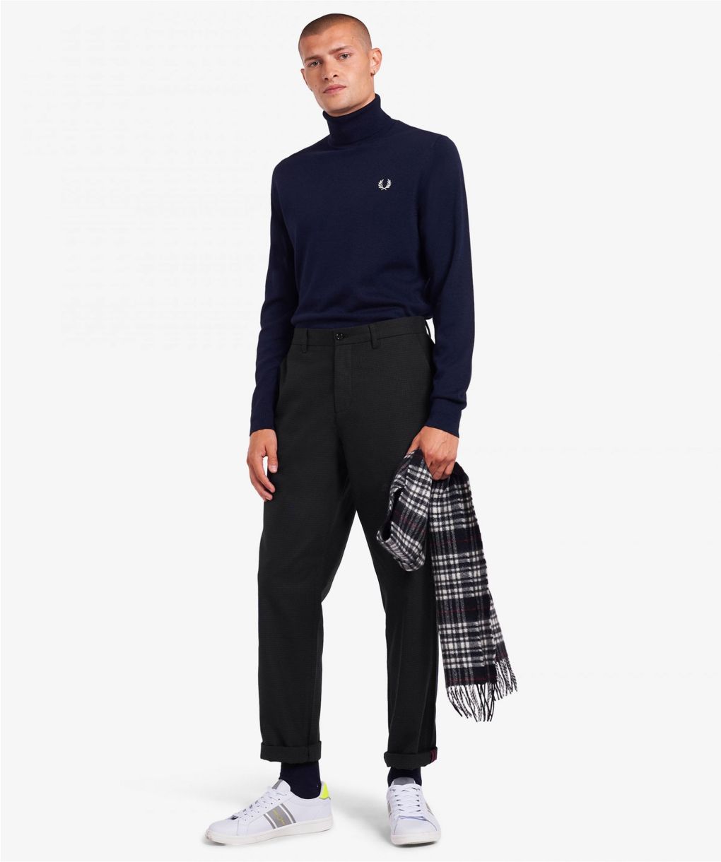 Fred Perry Navy Wool Cotton Roll Neck 