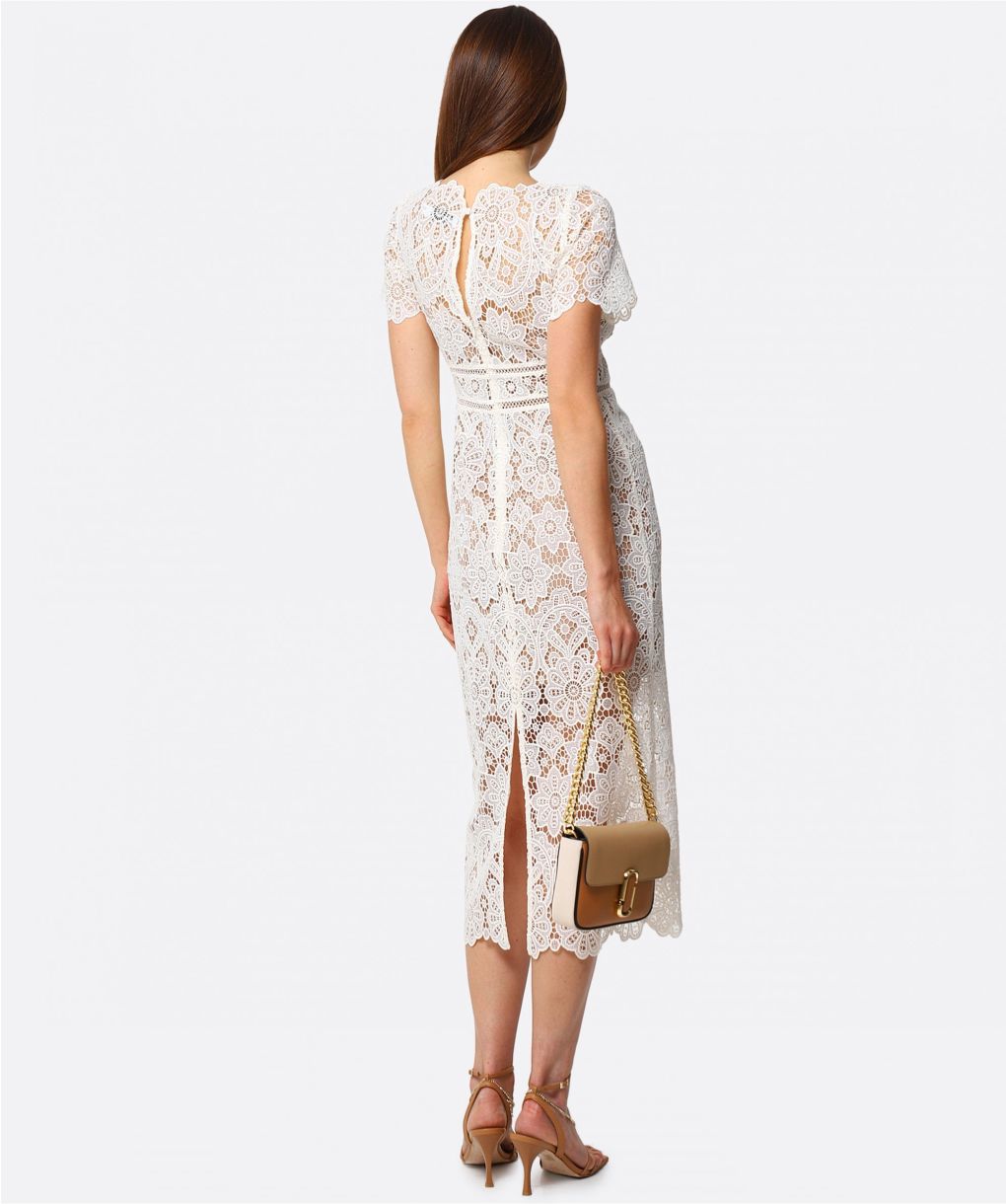 Self-Portrait Cream Floral Guipure V-Neck Midi Dress | Jules B