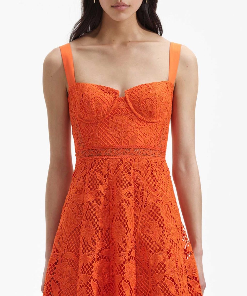 self portrait orange lace dress Self-Portrait Pleated lace-trimmed Dress | Orange