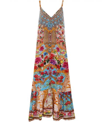 Inoa Hobart Printed Silk FRILL NECK DRESS with Crystals FRN 207