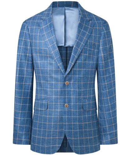 Hackett Blue Wool Silk Linen Tattersall Blazer