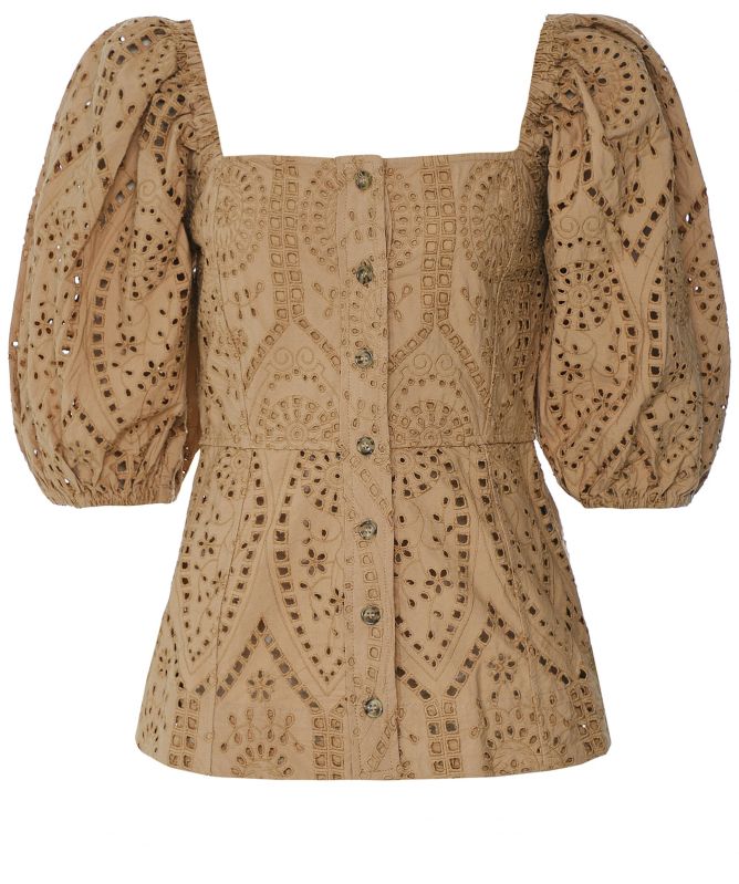GANNI Broderie Anglaise Square Neck Top