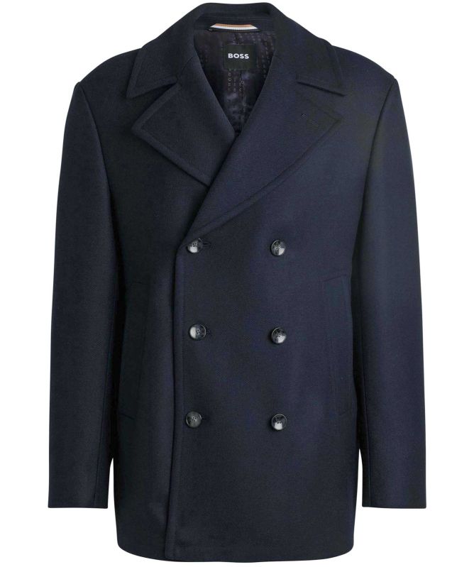BOSS Dark Blue Wool H-Clay Pea Coat