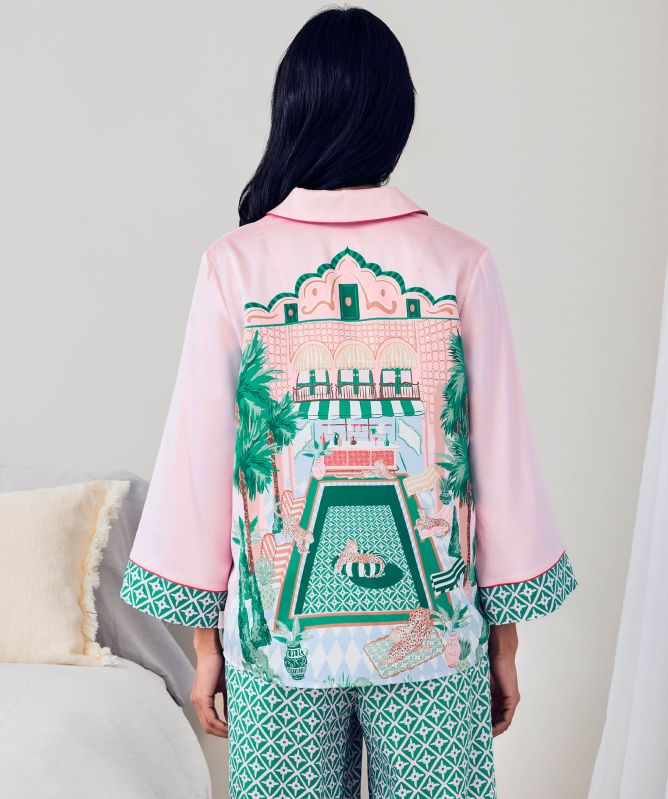 Chelsea Peers Satin The Clubhouse Print Long Pyjamas