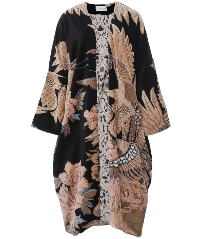 One Hundred Stars Crane Black Velvet Grande Kimono