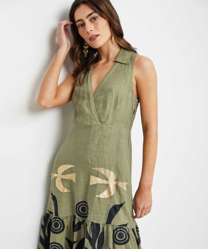 Greek Archaic Kori Embroidered Collared Dress