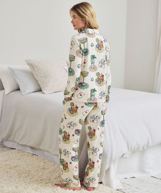 Chelsea Peers Cocktails & Cards Print Long Pyjama Set