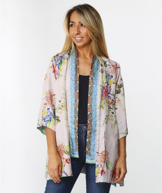 Johnny Was Claret Reversible Silk Kimono