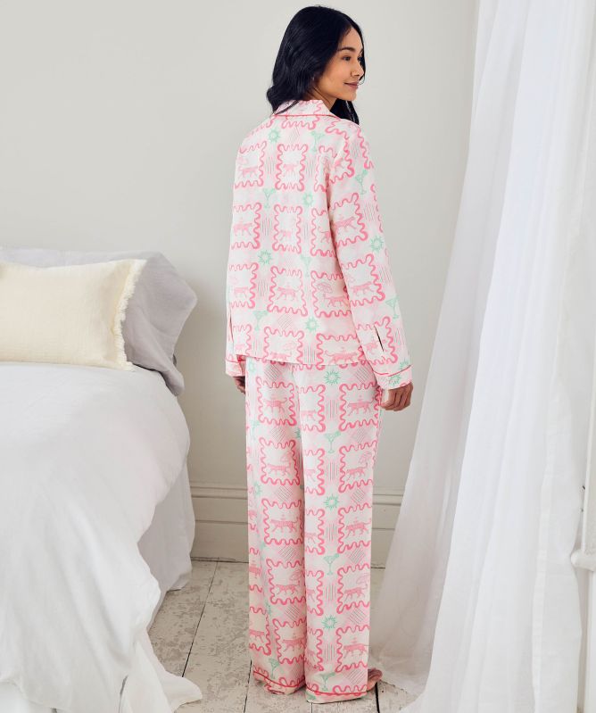 Chelsea Peers Cocktail Leopard Geo Print Long Pyjamas