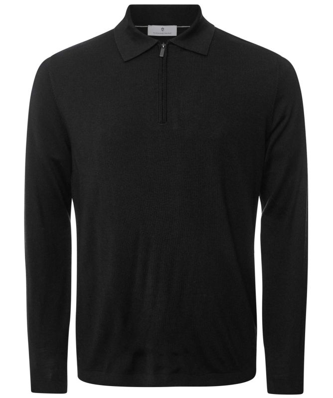 Thomas Maine Merino Long Sleeve Zip Polo