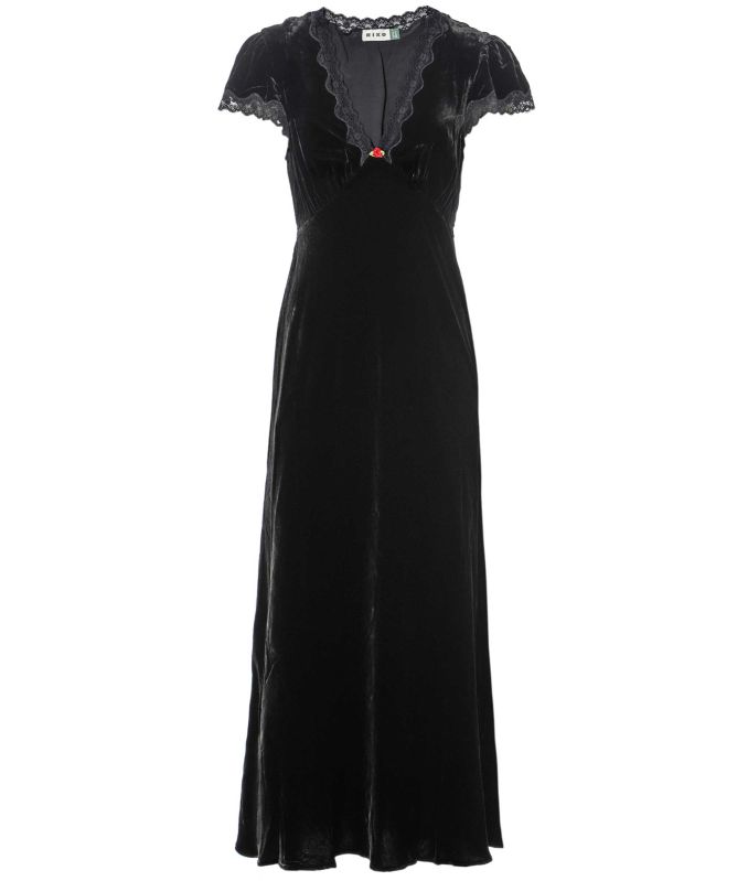 Rixo Black Clarice Velvet Midi Dress