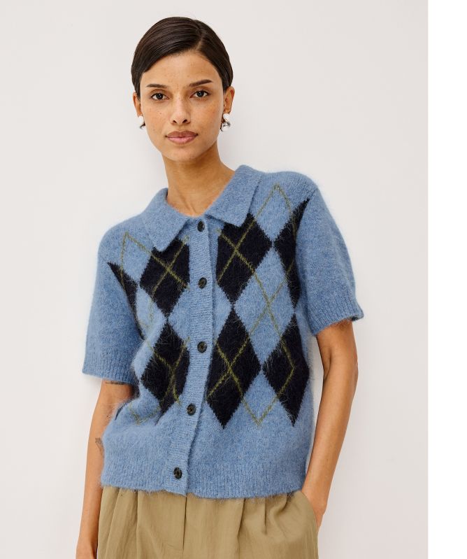 Rails Kelly Short-Sleeve Argyle Cardigan
