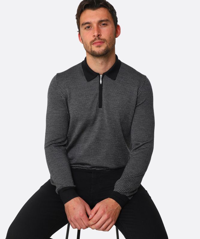 Gran Sasso Virgin Wool Silk Houndstooth Polo
