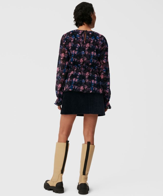 GANNI Pleated Georgette Smock Blouse