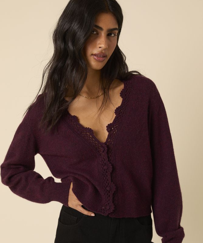 Nobody's Child Wool Blend Crochet Trim Elodie Cardigan