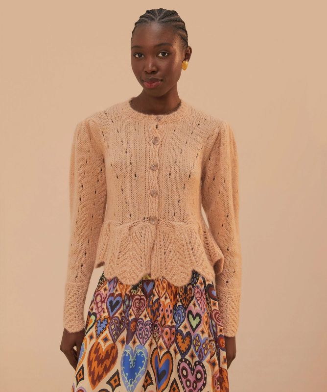 Farm Rio Sand Ruffle Knit Cardigan