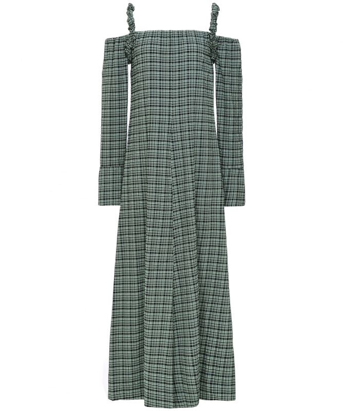 【GANNI】dress GANNI Green Seersucker Off-Shoulder Maxi Dress | Jules B