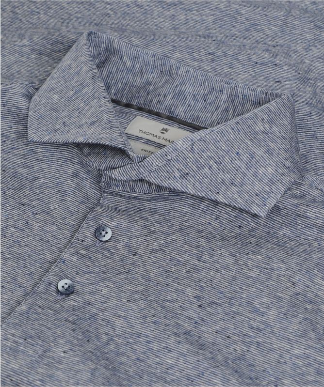 Thomas Maine Knitted Merino Linen Striped Polo Shirt