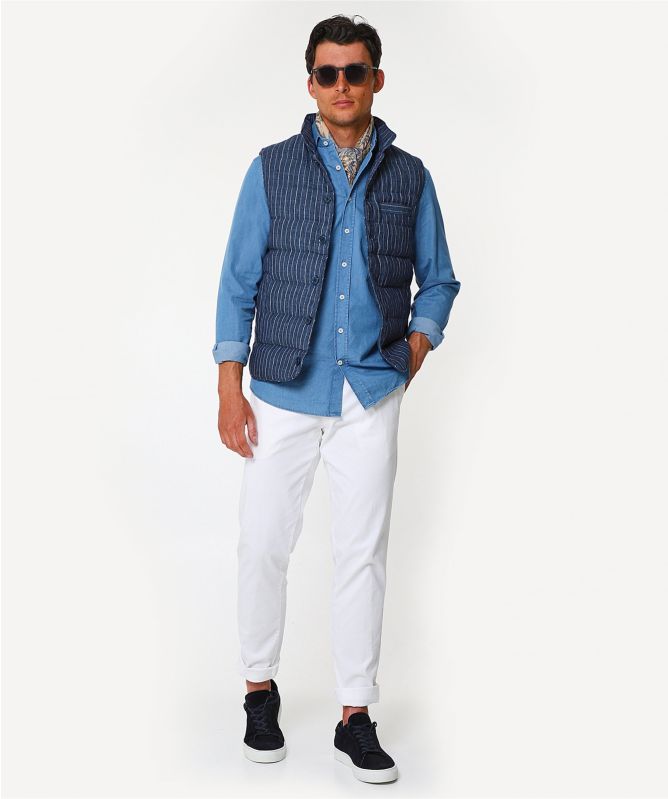 Stenstroms Linen Down Quilted Pinstripe Gilet