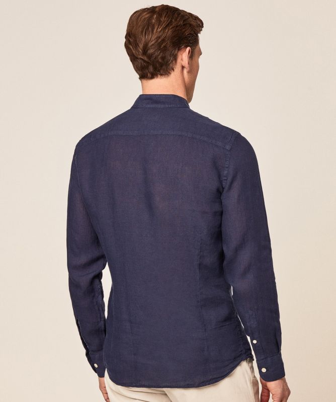Hackett Linen Mandarin Collar Shirt