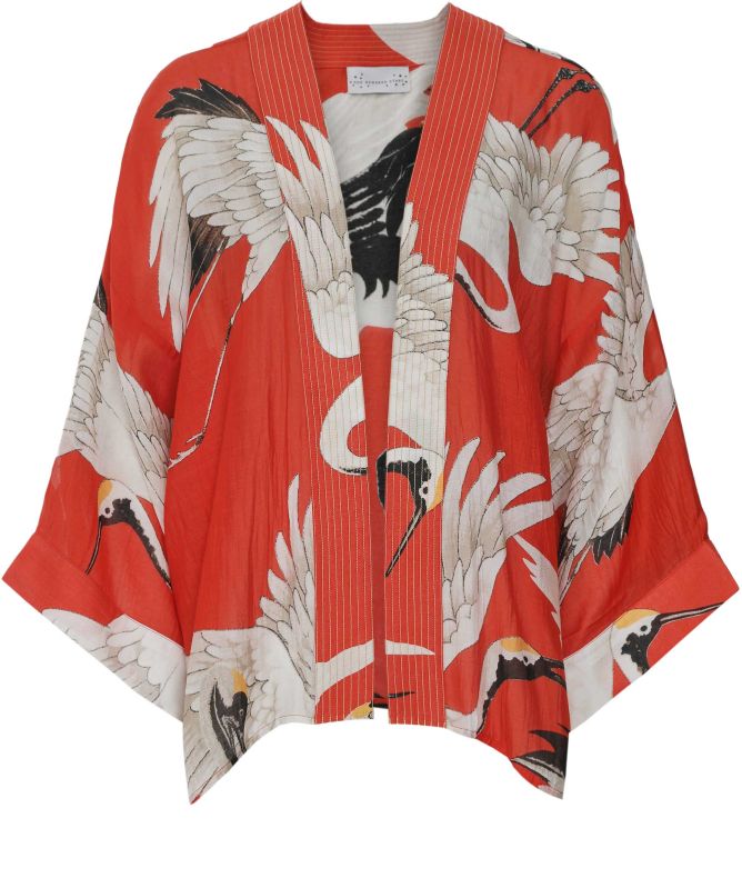 One Hundred Stars Stork Print Kimono