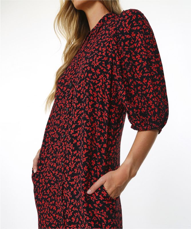 Ganni Red Printed Crepe Shirt Dress | Jules B