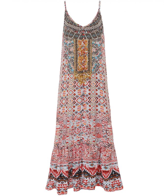 Inoa Aleppo Silk Frill Hem Maxi Dress