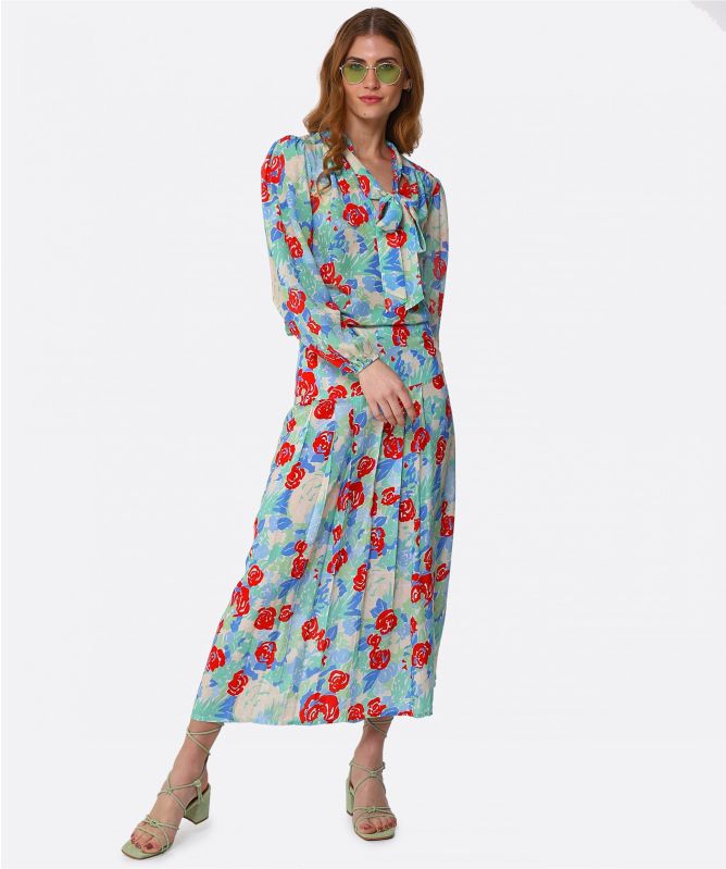 RIXO Moss Floral Silk Blouse