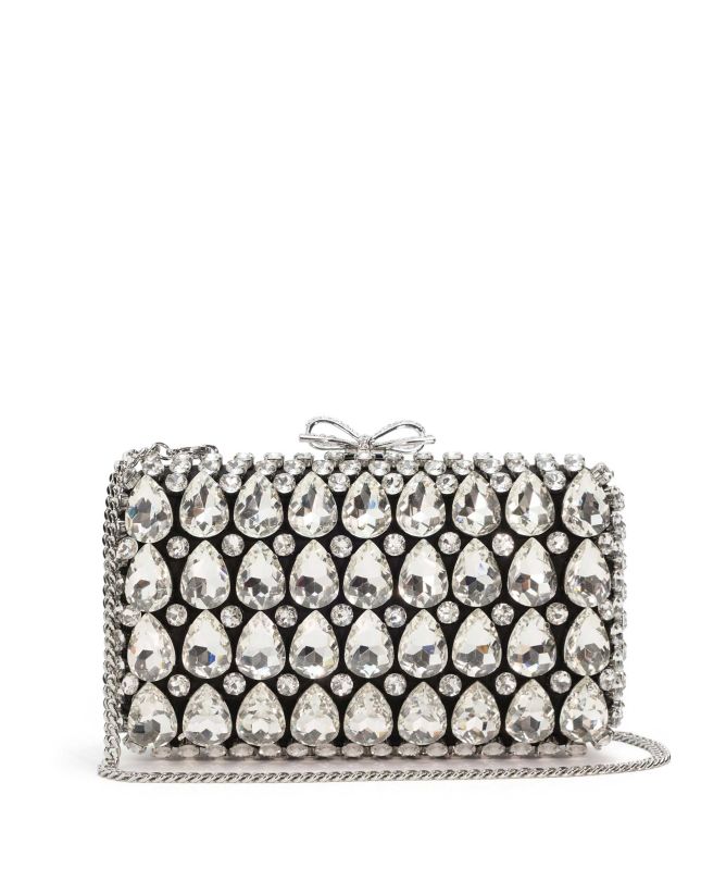 Self-Portrait Satin Crystal Bow Clutch
