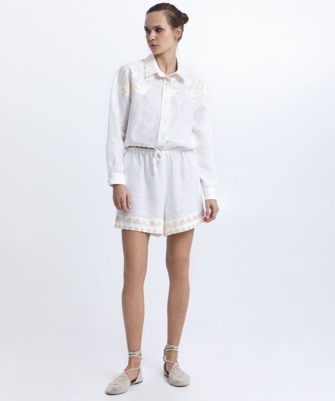 Greek Archaic Kori Papyrus Linen Shorts