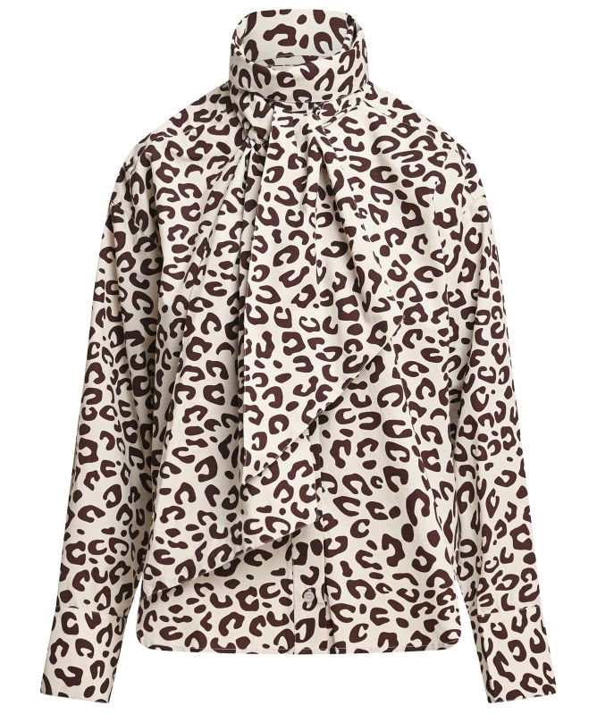 Essentiel Antwerp Khaleesi Leopard-Print Pussy Bow Shirt