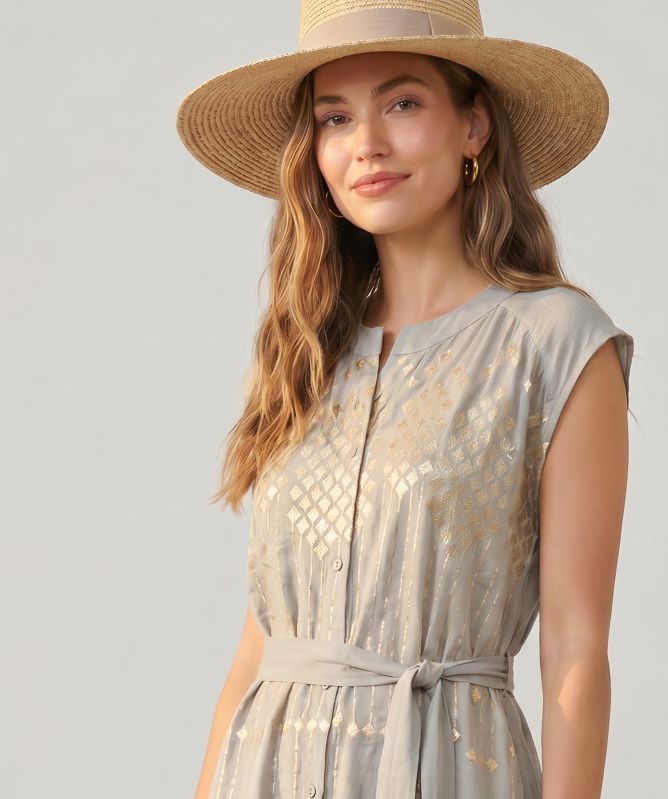 Greek Archaic Kori Grape Button-Through Dress