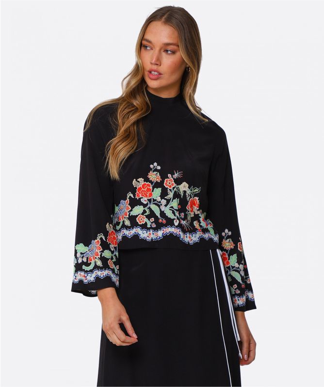 RIXO Peony Flora Georgie Neck Tie Top