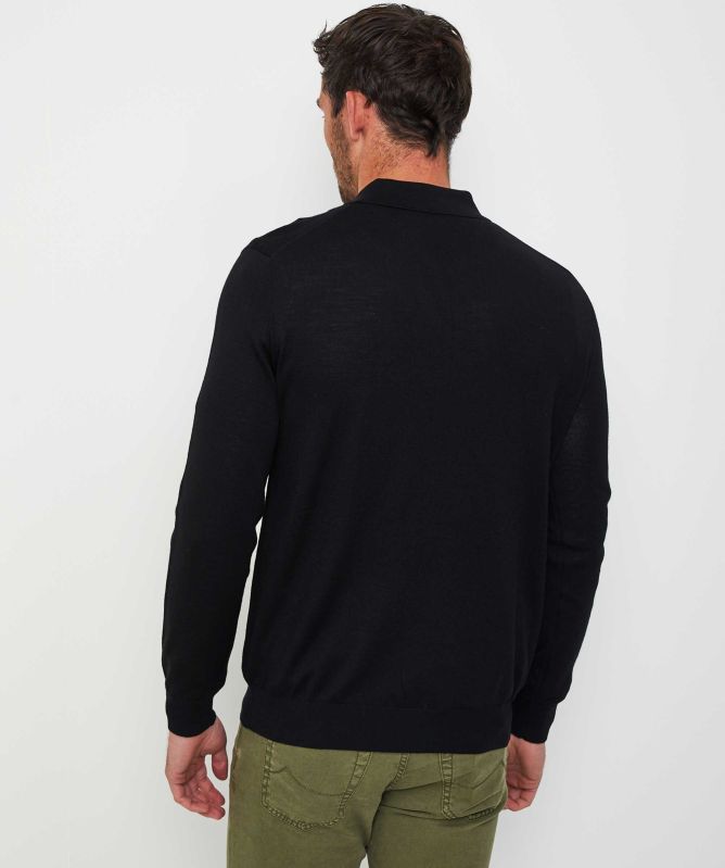 Thomas Maine Long Sleeve Merino Zip Polo Shirt