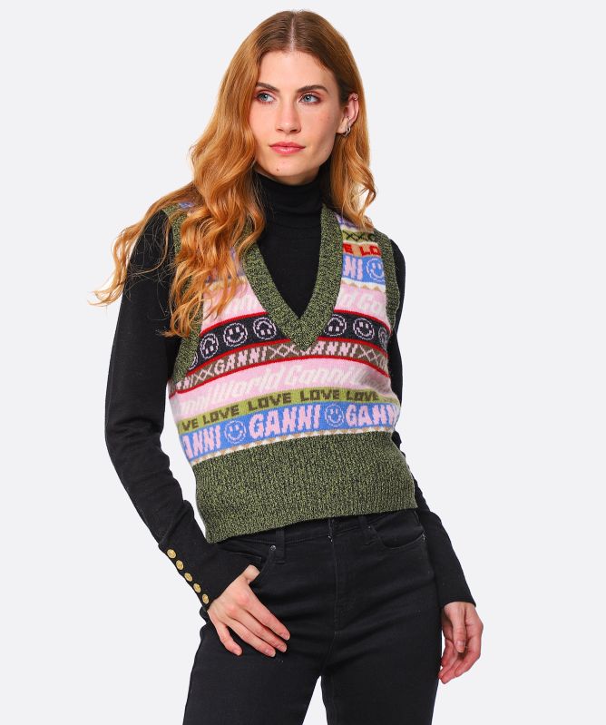 GANNI 22AW Graphic V-neck Vest Vネックニット GANNI Graphic V-Neck Knitted Vest | Jules B